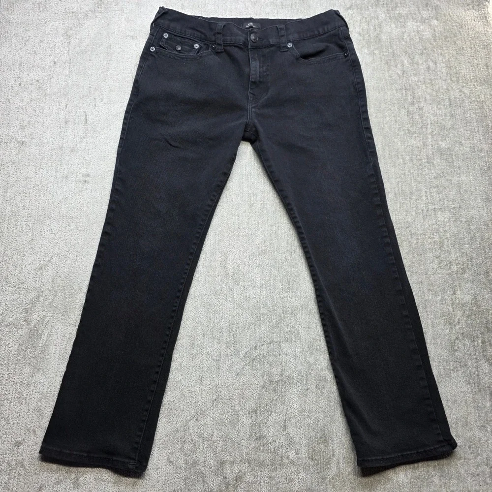 True Religion Ricky Relaxed Straight Black Jeans Mens 38 Flap Pocket Denim